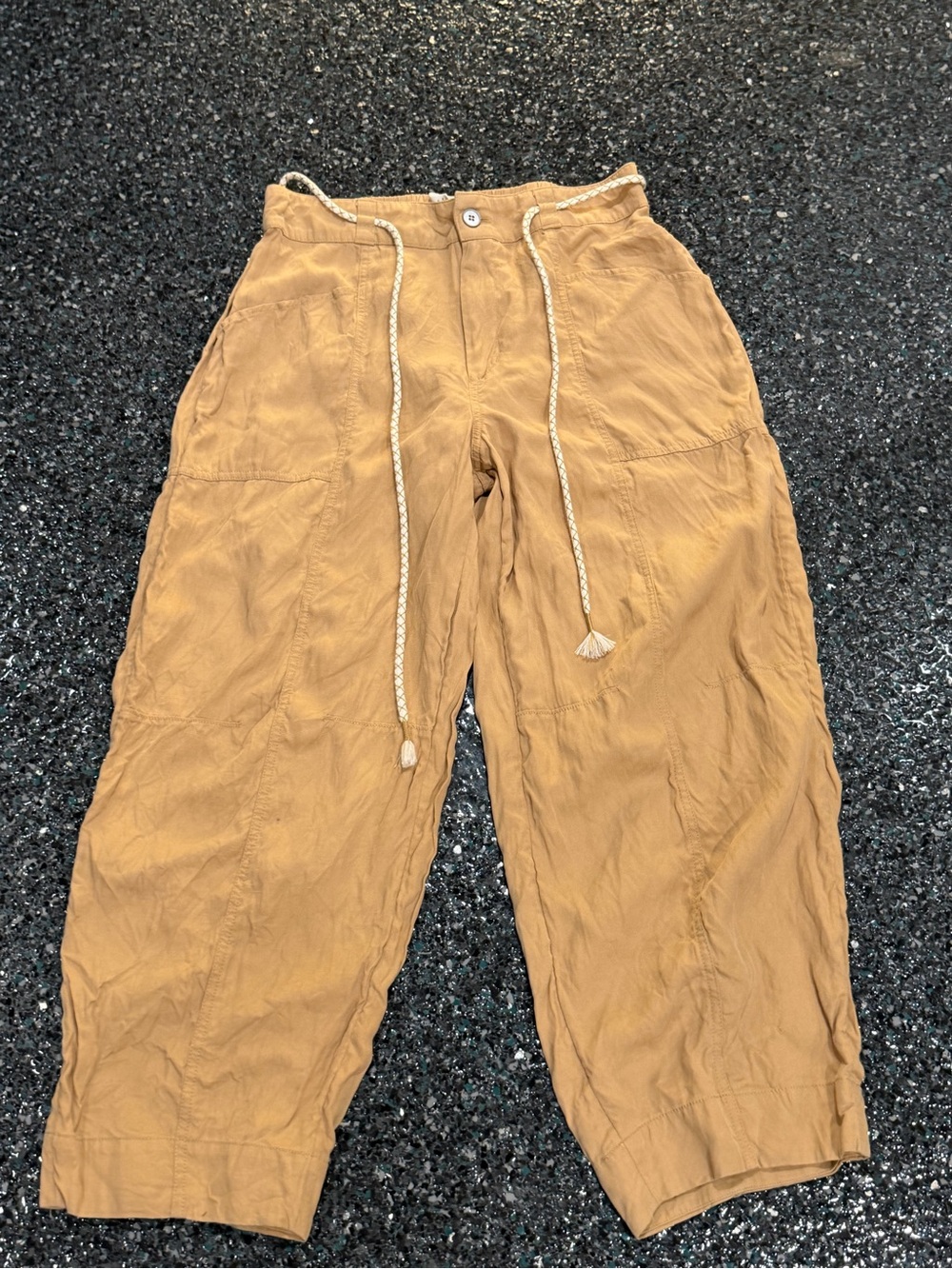 Joie Pants Womens 10 High Rise Wide Leg Tie Waist Tan Linen Blend Cargo Casual